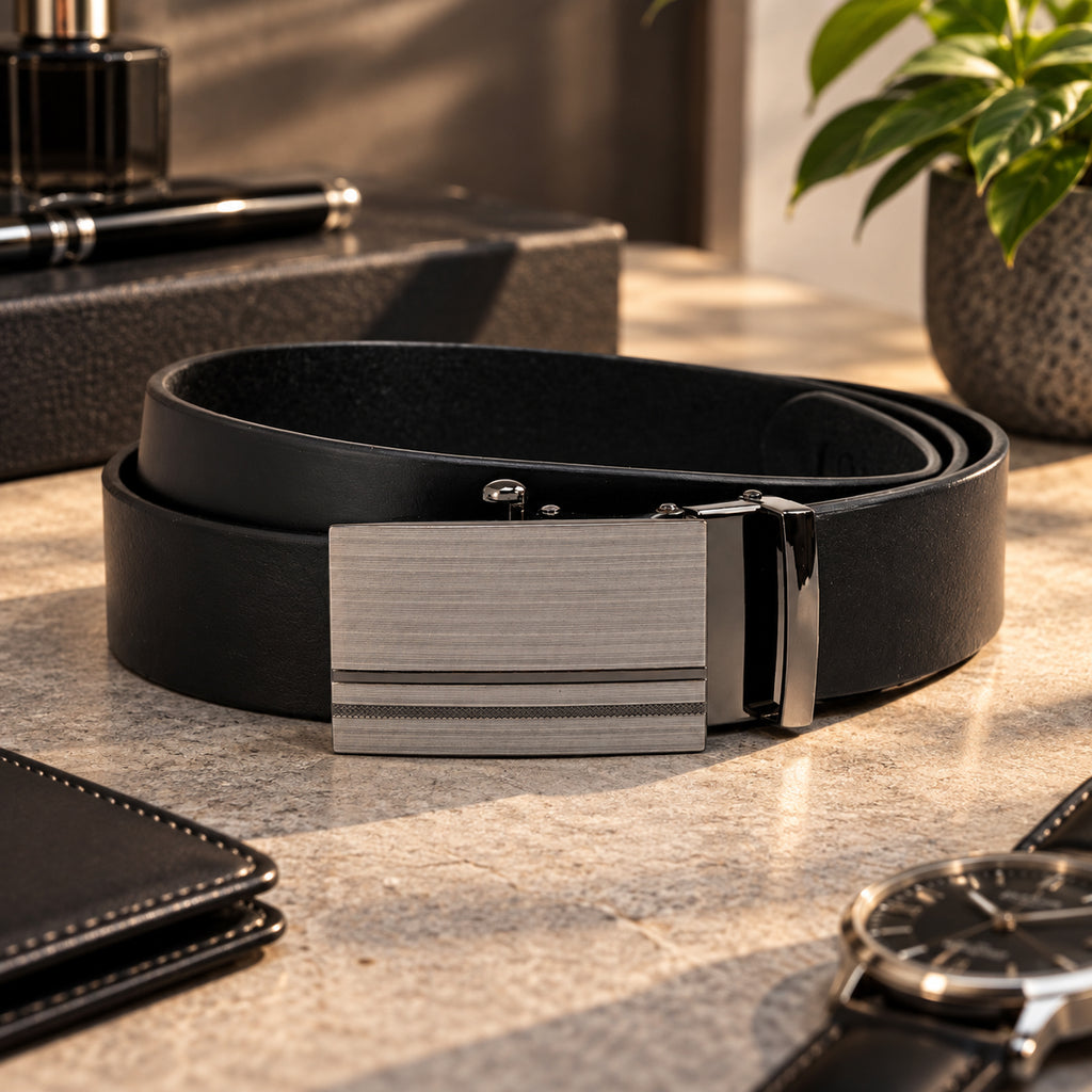ATLAS MEN'S BLACK LEATHER BELT FOR MEN