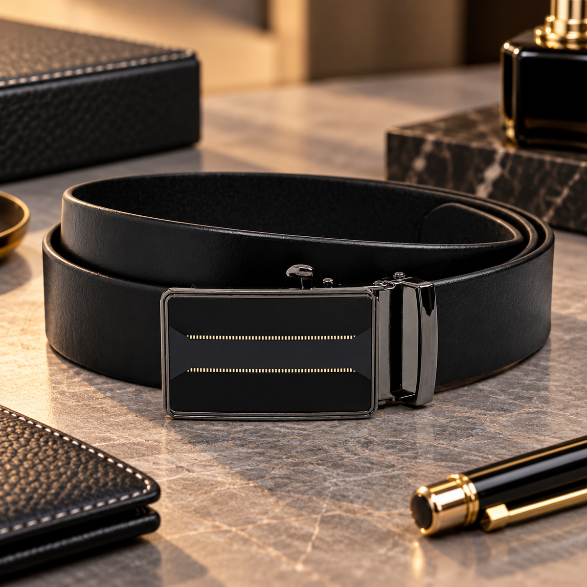 WILDER MEN'S BLACK LEATHER BELT FOR MEN