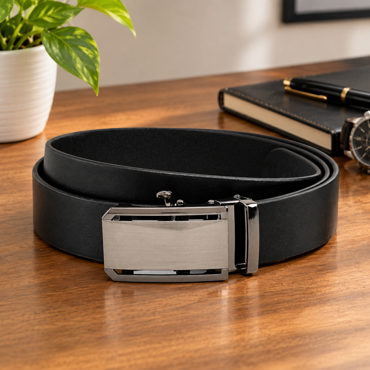 LUKAS MEN'S BLACK LEATHER BELT FOR MEN