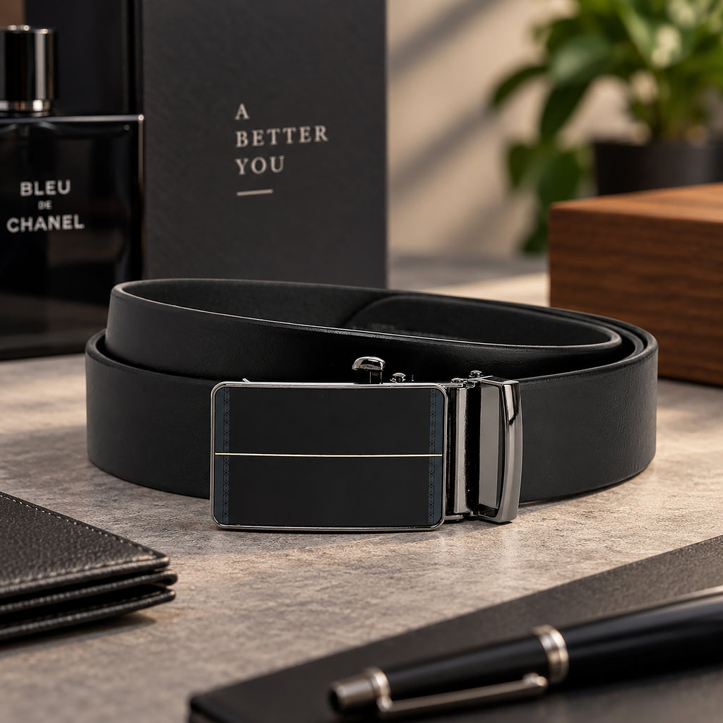 ENZO MEN'S BLACK LEATHER BELT FOR MEN