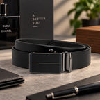 ENZO MEN'S BLACK LEATHER BELT FOR MEN