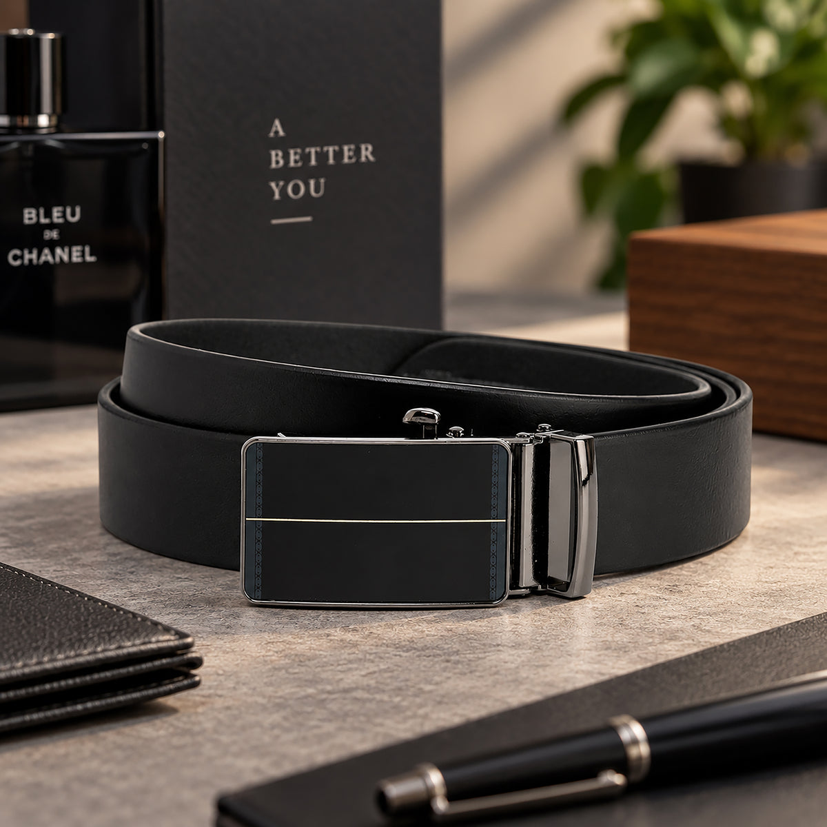 ENZO MEN'S BLACK LEATHER BELT FOR MEN
