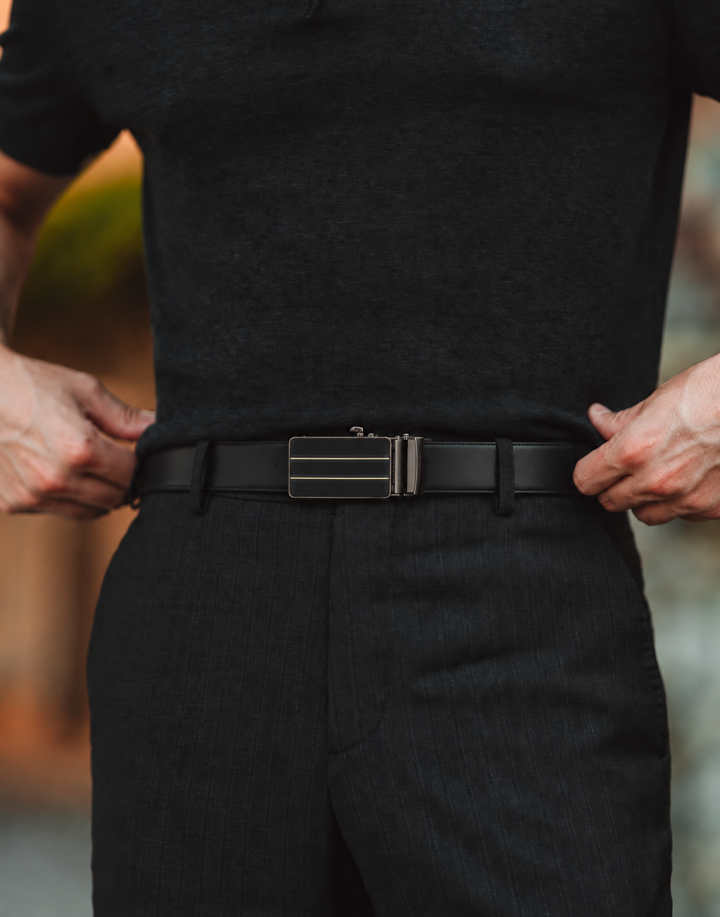 FINN MEN'S BLACK LEATHER BELT FOR MEN