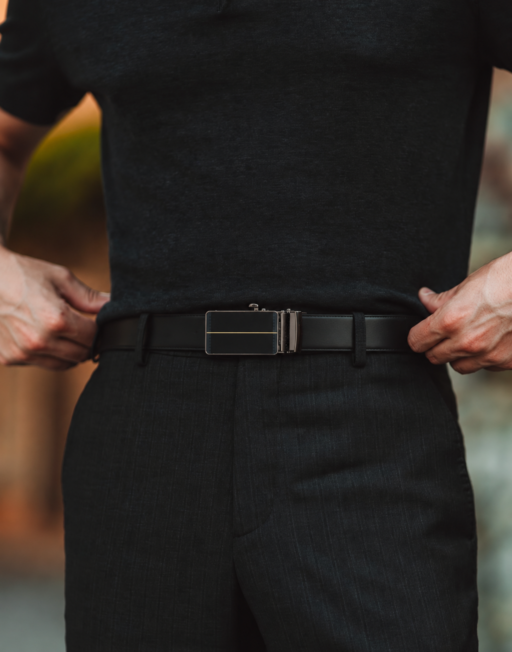 ENZO MEN'S BLACK LEATHER BELT FOR MEN
